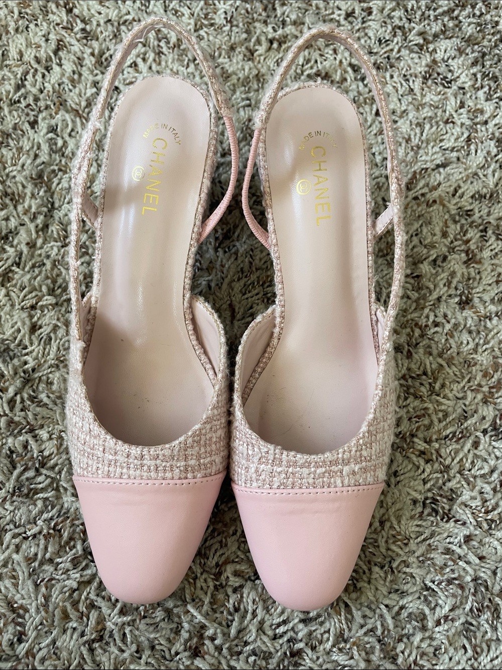 CHANEL Pink Tweed & Leather Slingback Mules